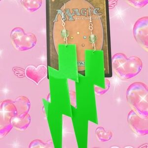 Neon Green Lightning Bolt Earrings